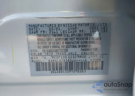 2021 Nissan Sentra Sv Xtronic Cvt from USA, damaged, VIN 3N1AB8CV0MY292283